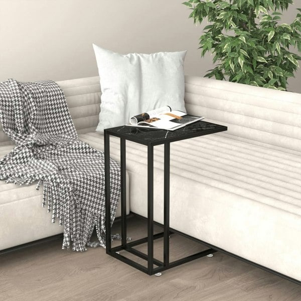 Berkfield Computer Side Table Black Marble 50x35x65 cm Tempered Glass