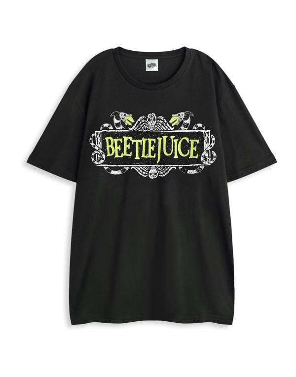 Beetlejuice Mens Black Logo Short Sleeve Long Leg Pyjama Set