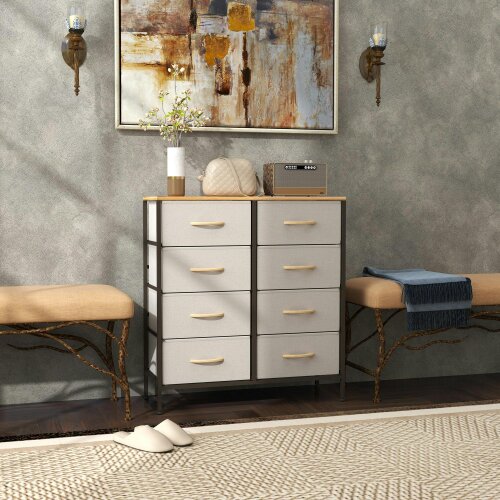 Wyld Haus Neyo Metal And Fabric Cream White 8 Drawer Industrial Storage Dresser With Steel Frame