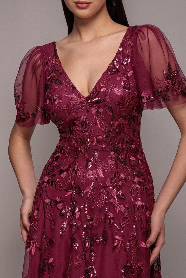 Flared Sleeve Embroidered Maxi Dress - Magenta DR3279A
