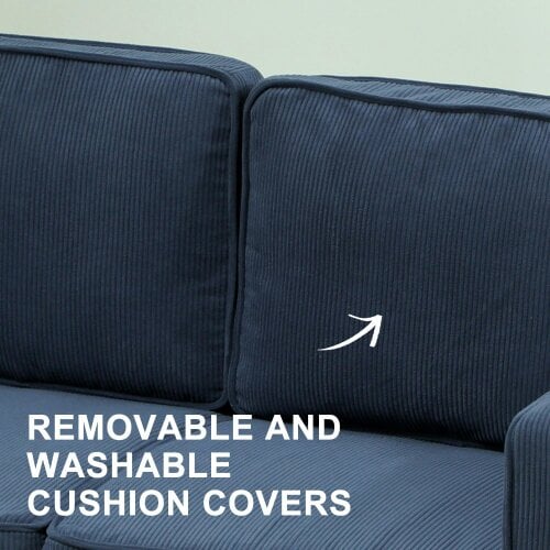 Wyld Haus Rozike Nodi Corduroy Blue Compact 2 Seater Sofa Natural Wooden Legs
