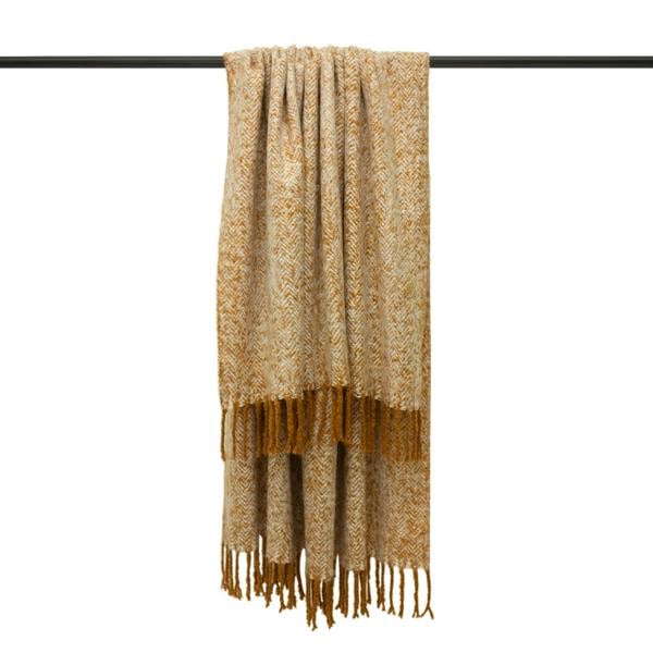 Furn Weaver Throw with Herringbone Design - Gold