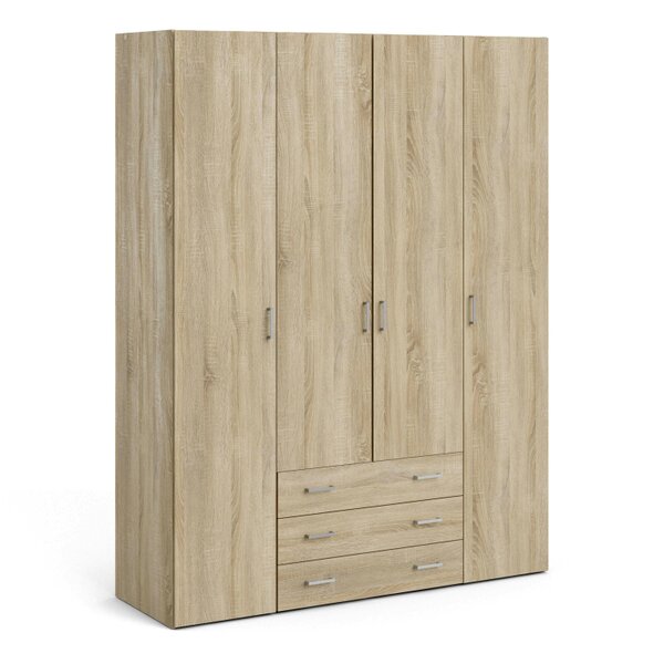 Wyld Haus Berlin Oak Effect Wardrobe 4 Doors 3 Drawers 4 Shelves