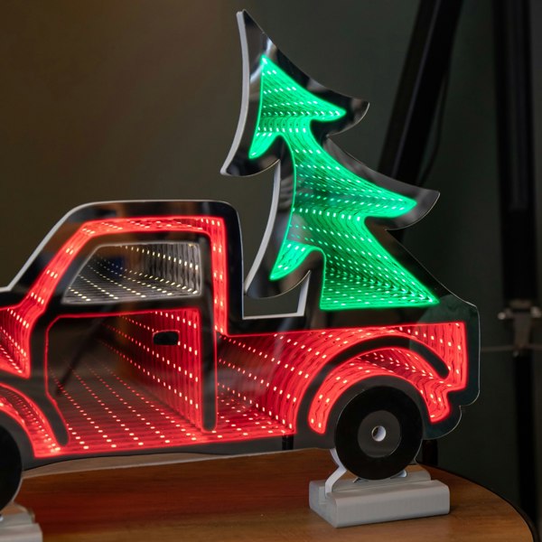Samuel Alexander 40cm Infinity Light up Christmas Truck Decoration with Red & Green LEDs on Wooden Base