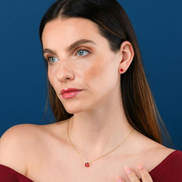 namana Gold Plated 925 Sterling Silver Round Red Solitaire Pendant Necklace For Women