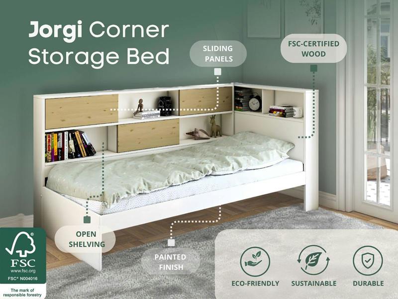 Noomi Jorgi Corner Storage Bed White & Oak