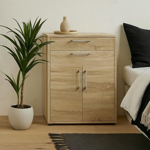 Wyld Haus Dris Natural Oak Wood Effect Bookcase 1 Shelf 4 Drawers