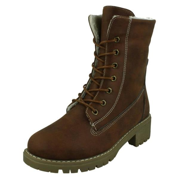 Spot On Ladies Spot On Mid Heel Lace Up Fleece Lined Calf Boots F51217