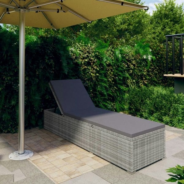 Berkfield Sun Lounger with Dark Grey Cushion Poly Rattan Grey