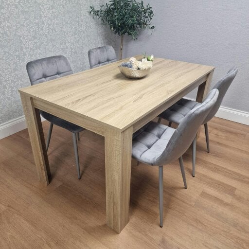 Kosy Koala Oak Effect Dining Table Set With 4 Grey Velvet Chairs Dining Room Furniture