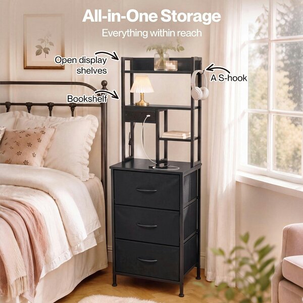 Levede Bedside Table with Charging Station 3 Drawer RGB Light Night Stand