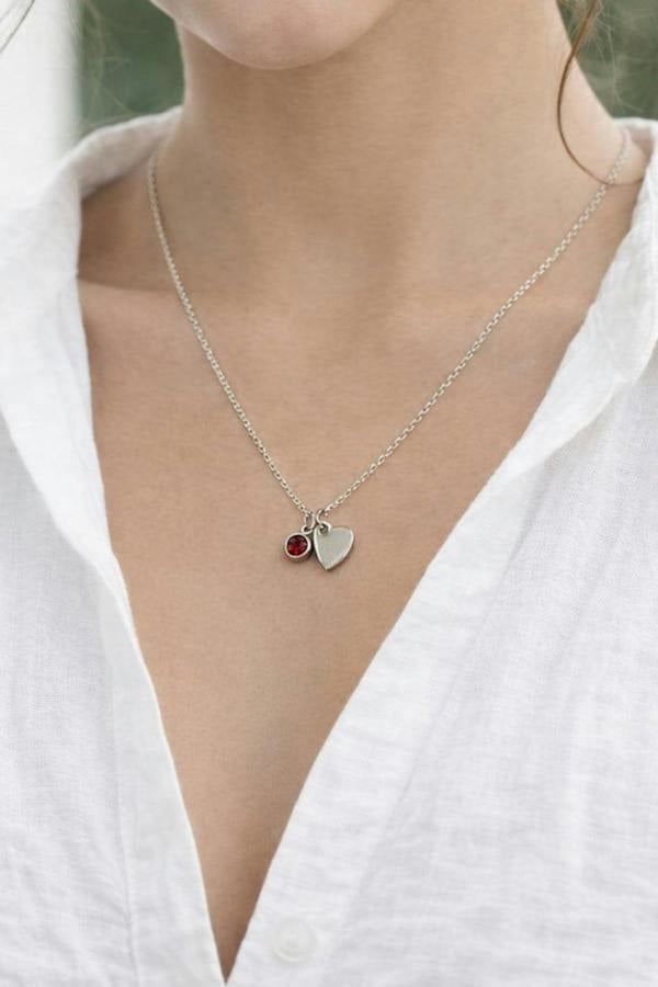SVNX Mini Heart & Janurary Birthstone Necklace in Silver - Gift Boxed
