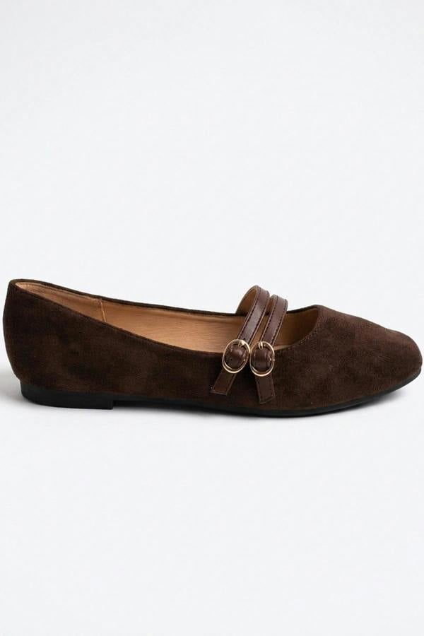 ikrush Saoirse Faux Suede Double Buckle Strap Ballet Flats