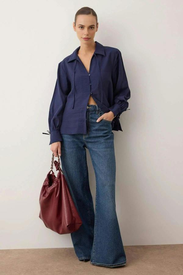 WOVCOR Boho Modal Shirt with Tie Detail