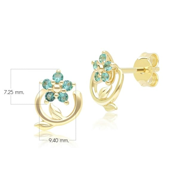 Gemondo Floral Vine Emerald Stud Earrings in 9ct Yellow Gold