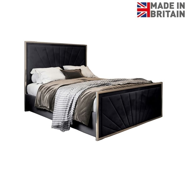 Casa Magna Roxy Upholstered Soft Velvet Metal Bed Frame - Black