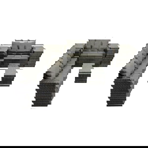 Fimous Rattan Garden Outdoor Furniture Set 3 Seater Sofa Square Coffee Table Set with 2 Side Tables Dark Grey Mixed