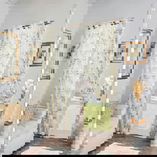 Luxury Living Leaf Embroidered Tulle Voile Curtains Ring Top