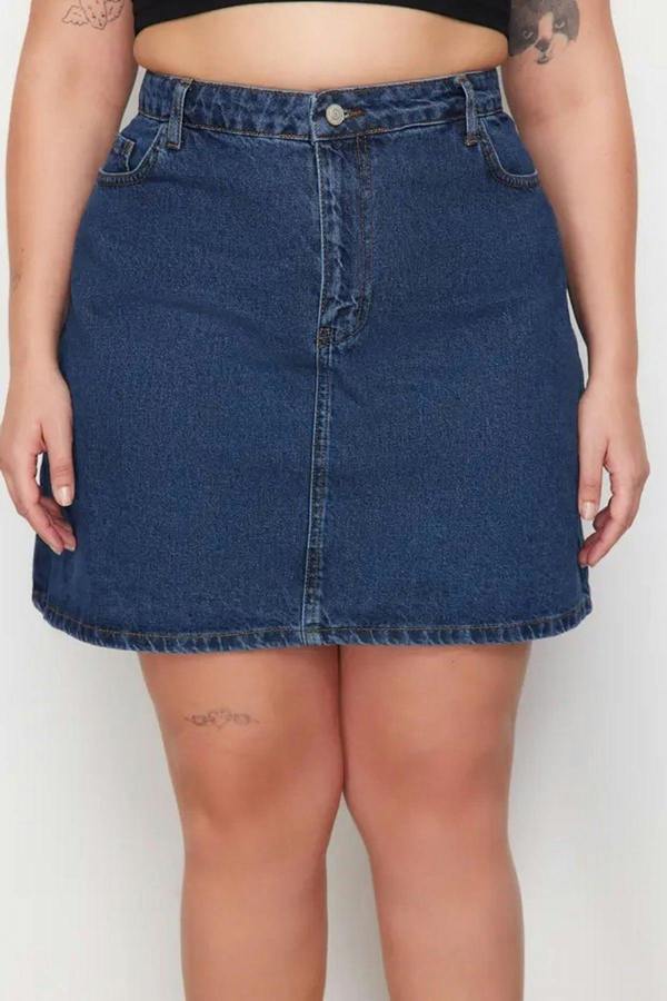 WOVCOR High Waist 100% Cotton A-Shape Denim Skirt