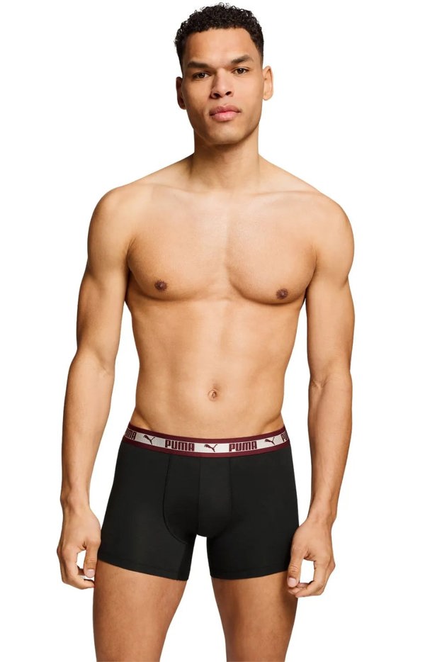 Puma 2-Pack Chromatic Waistband Boxer Briefs, Grey/Black/burgundy