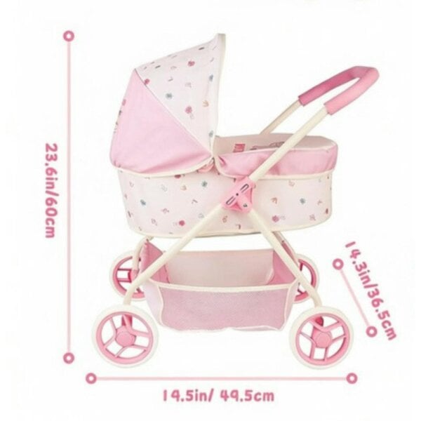 deAO Toys deAO Complete Baby Doll Stroller Set Doll Pushchair with Storage Basket & Feeding Accessories Pretend Play Baby Care Toy for Kids Ages 3+