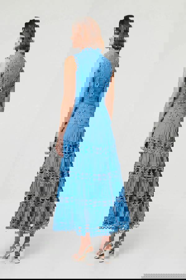 Blue | Lace Layer Sleeveless Tie Maxi Dress