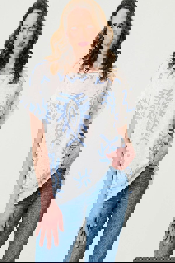 Blue | Printed Short Sleeve Relaxed Blouse
