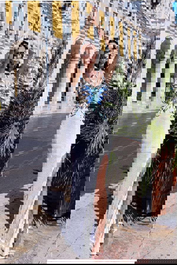 Sequin Butterfly Front Split Maxi Dress - White DR4609