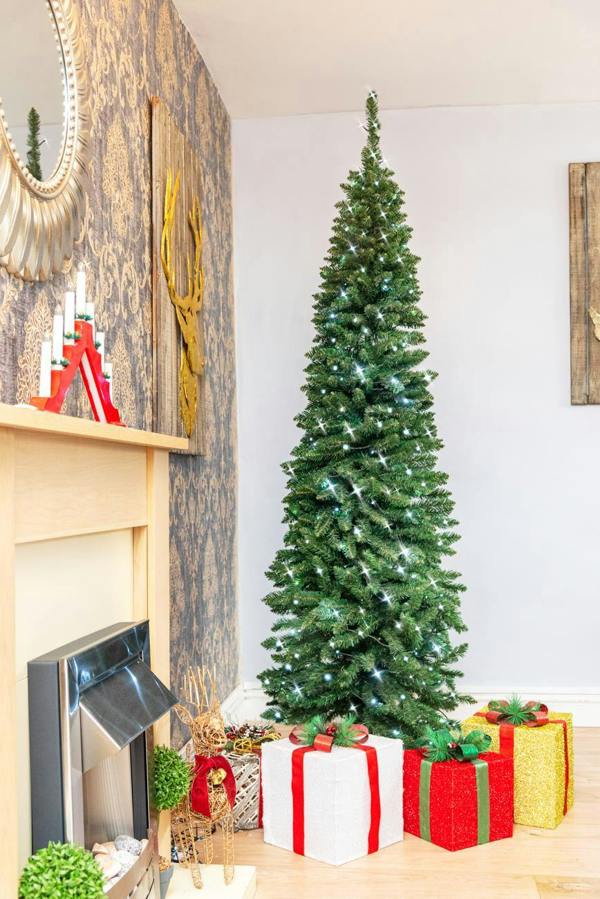 4ft to 8ft Pre-Lit Artificial Slim Pencil Christmas Trees with Cool White LEDs image 8