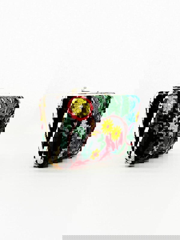 SVNX Black Square Clutch with Multicoloured Embroidered Florals