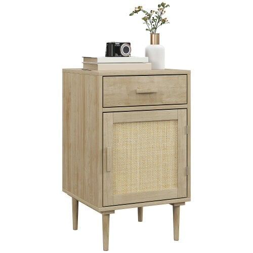 Wyld Haus Basose Natural Wood Effect Rattan Bedside Table With Drawer And Door
