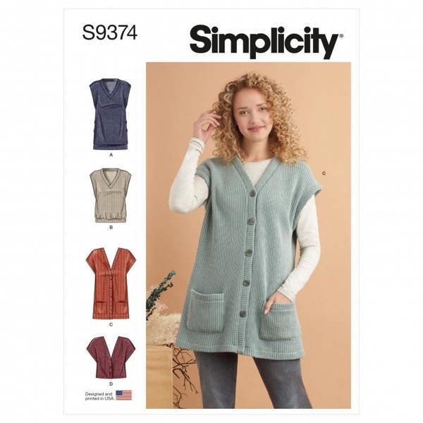 Simplicity Sewing Pattern 9374, Tops, Waistcoats for Women, A (XXS-XS-S-M-L-XL-XXL) - Easy