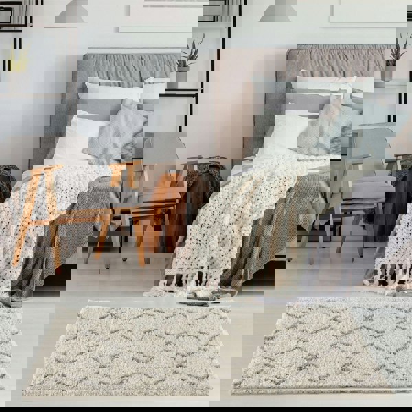 Elegant Moroccan Pattern Grey Ivory Rug Suitable for Floor heating