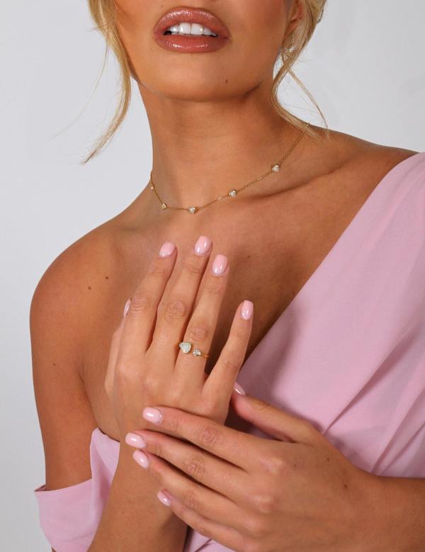 Say It With Heart CZ Adjustable Ring - Yellow Gold