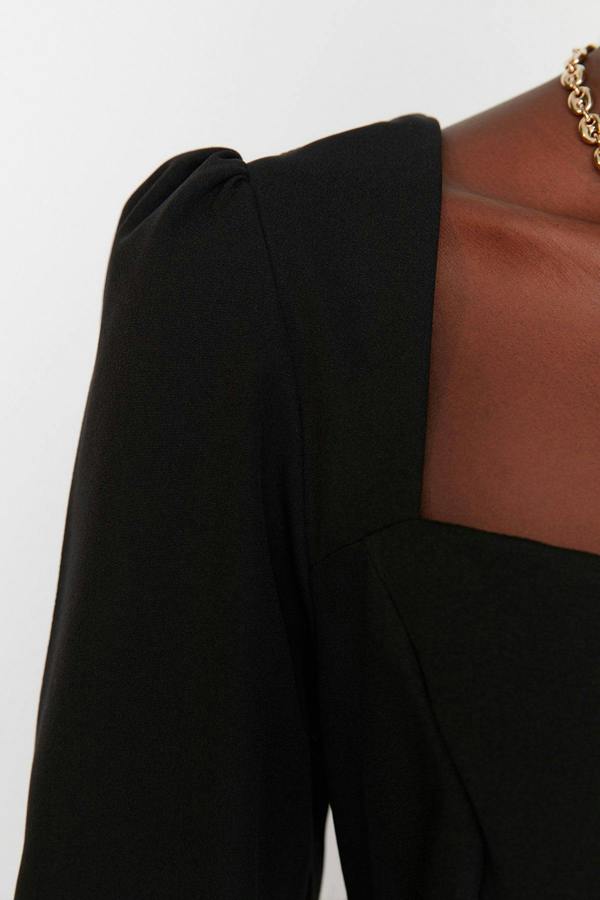WOVCOR Heart Neck Long Sleeve Bodycon Midi Dress