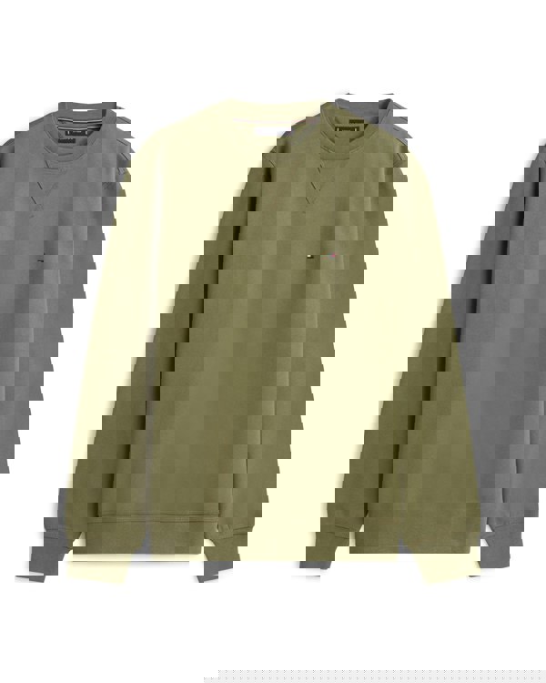 Tommy Hilfiger Essential Flag Embroidery Mens Fleece Crew Sweatshirt - Battle Green - CHO - Designer Mens Sweatshirts