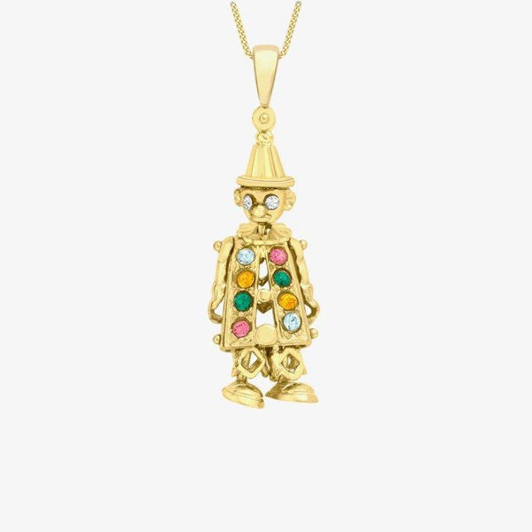 T. H. Baker 9ct Yellow Gold Multi Coloured Cubic Zirconia Clown Pendant Necklace 1.61.7192