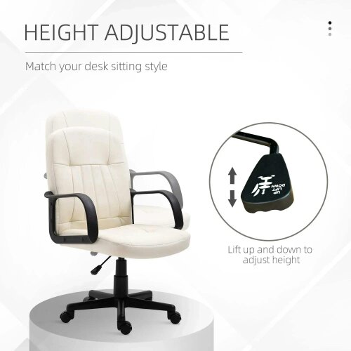 Bobobiy Desk Chair, PU Leather Computer Office Chair with Adjustable Height, Swivel Wheels for Home Work Study, Cream White
