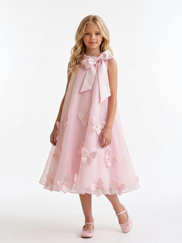 DRESS & Fleur Girls Sleeveless Chiffon Butterfly Dress in Pink