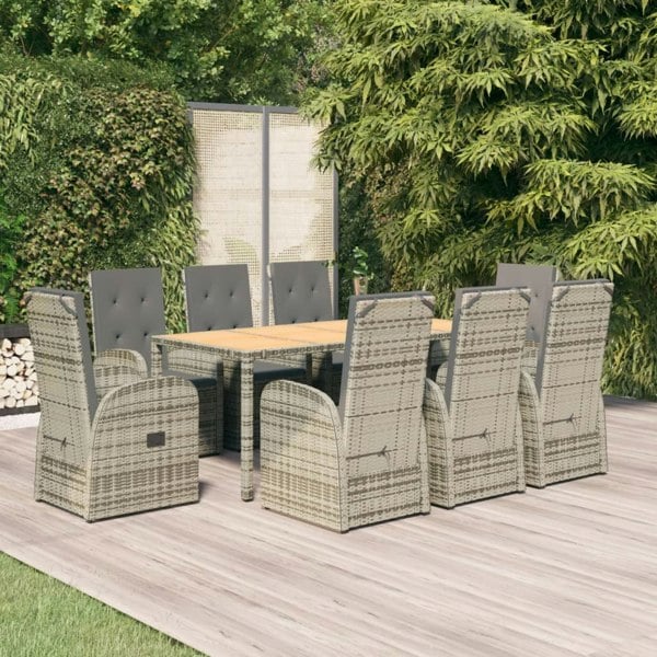 Berkfield 9 Piece Garden Dining Set Grey Poly Rattan&Solid Wood Acacia