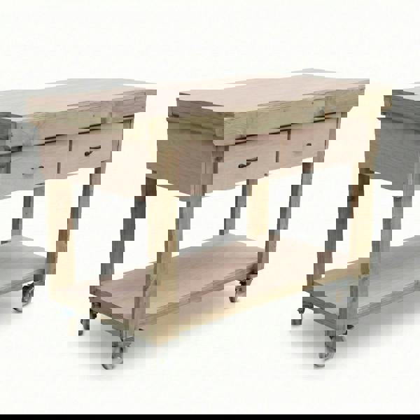 Wooden eucalyptus Top Workbench – Mobile Tool Cabinet with Drawers and Wheels, Ideal for Dry Indoor Spaces Such as Garages, Workshops, and Studios.