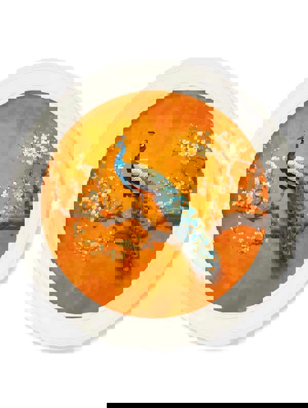 Exceptional Art Peacocks In Saffron Garden - Oxford Strong White Round Frame