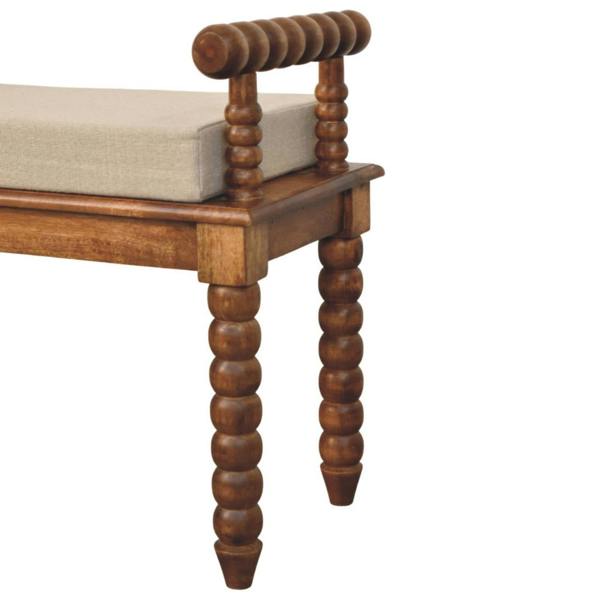 Artisan Furniture Solid Wood Spindle Amber Linen Bench