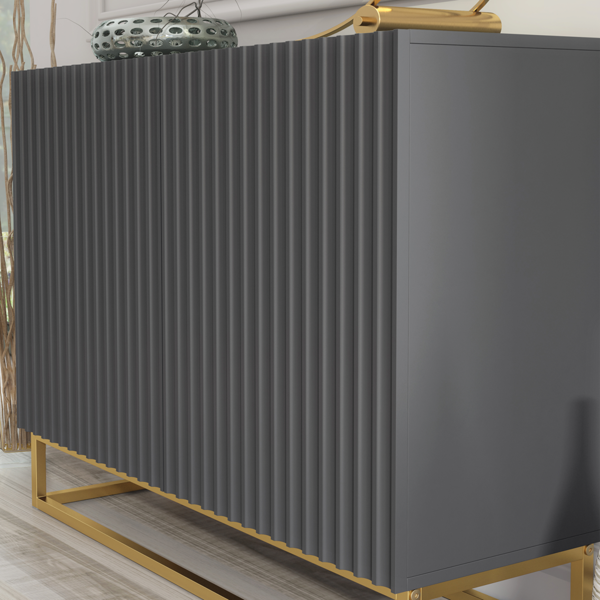 Mex Furniture Graceful Grey Sideboard with Fluted Fronts & Gold Legs – 100cm Storage Unit