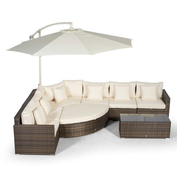 Giardino Santorini L Shape Modular 6 Seat Rattan Corner Sofa Set With Large Coffee Table & Daybed Ottoman