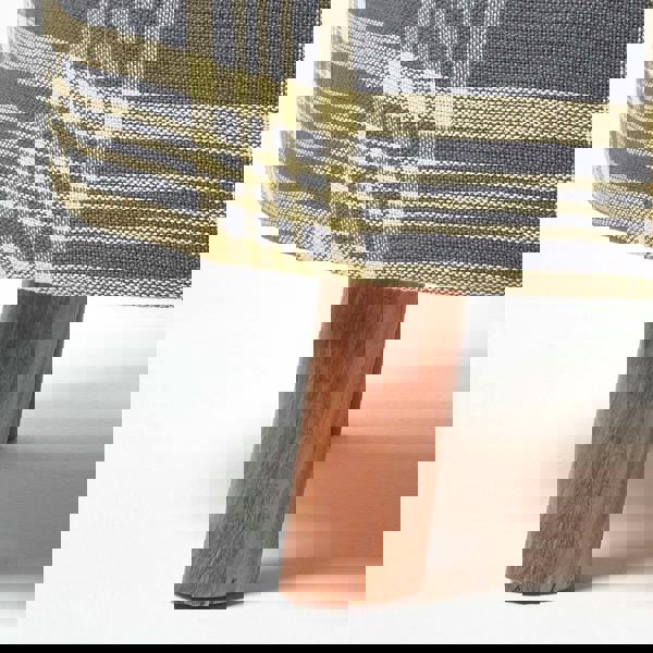 HOMESCAPES Grey and Yellow Tartan Fabric Flat Circular Stool with Wooden Legs