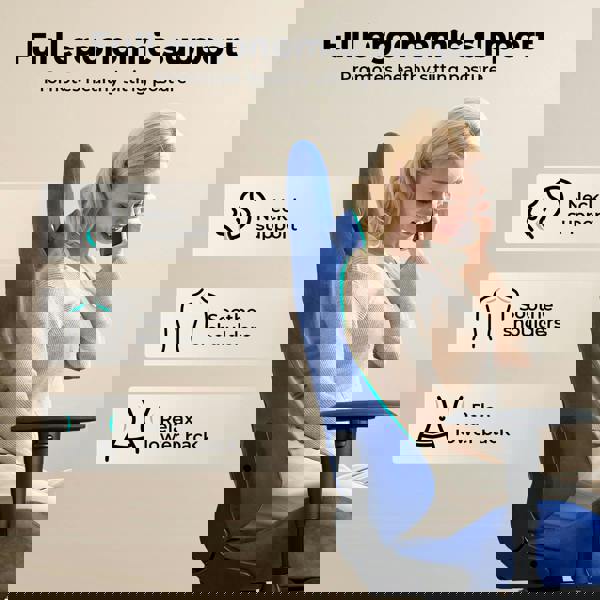 Levede Office Desk Chair Gaming Recliner Adjustable Height with Footrest Blue