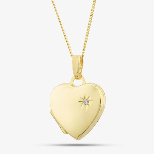 T. H. Baker 9ct Gold Heart Shaped Diamond Locket With Chain LK231 CN025-18
