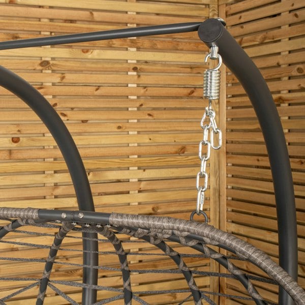 Samuel Alexander 2 Seater Hanging Garden Rattan Egg Chair with Steel Frame and Waterproof Cover in Grey