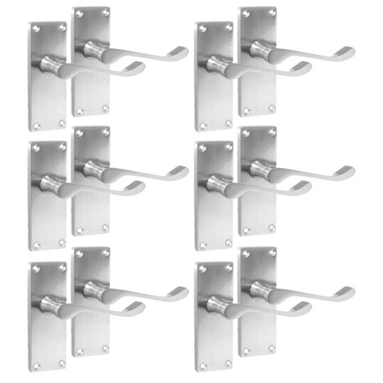 EDH Door Hardware Satin Chrome Victorian Scroll lever Latch Modern Door Handles, 6 Pairs